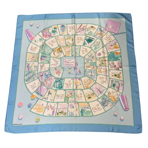 Hermes Light Blue Multi Le Jeu des Petits Bonheurs Print Square Silk Twill Scarf - Picture 5 of 10